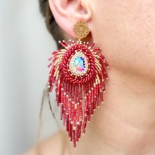 Kolczyki handmade długie czerwone dla niej na prezent wesele imprezę bal