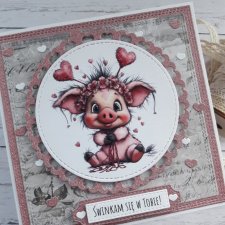 Kartka na walentynki ze świnką, nietypowy napis