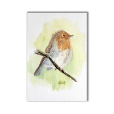 Akwarela ręcznie malowana  "Rudzik" ptak + rama