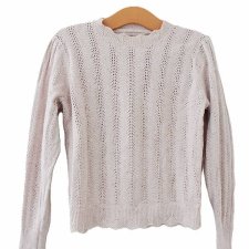 Sweter vintage chłodny beż bawełna wełna ażur