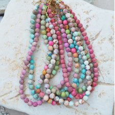 Naszyjnik wielobarwny z kamienia Jaspis Cesarski | Ręcznie robiony w Pracowni DomilkowyDomek