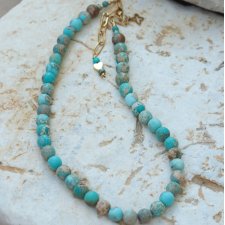 Jaspis Cesarski  - lazurowy | Korale | Ręcznie robiony naszyjnik w Pracowni DomilkowyDomek