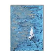 Ręcznie malowany obraz akrylowy "Turkusowa Żaglówka"
