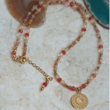 Naszyjnik choker - cytryn | malinowy jadeit | kamień słoneczny  | Biżuteria ręcznie robiona | DomilkowyDomek