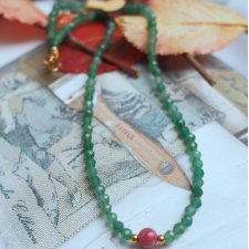 Minimalistyczny naszyjnik choker z zielonym awenturynem i kulką z turmalinu - z Pracowni autorskiej  - jedyny egzemplarz