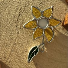 WITRAŻOWA SZKLANA BROSZKA KWIAT "SŁONECZNIK"