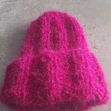 Beanie fuksja moherowa czapka handmade