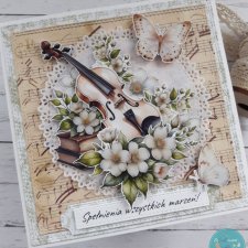 Kartka urodzinowa ze skrzypcami - delikatna i kobieca