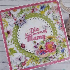 Kartka na Dzień Mamy z polnymi kwiatami i motylami