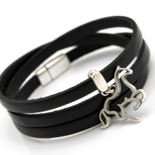 bransoletka skórzana MAGNETOOS triple HORSE czarny