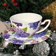 Carmani duża filiżanka  i spodek z porcelany wzór bzy