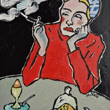 obraz do salonu portret babci myśli unoszą się wolniej niż dym