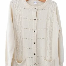 Sweter vintage wełna bawełna kardigan ecru