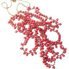 FLAME MALINOWE koraliki długie  korale vintage