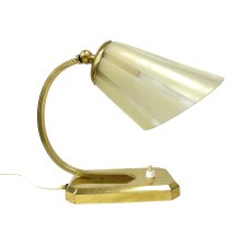 Lampa biurkowa Art Déco / Modernist, Niemcy, lata 50., mosiądz i szklany klosz