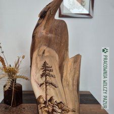 Samotna sosna, obraz na drewnie, dekoracyjna deska, pirografia