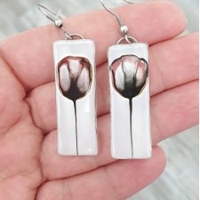 KOLCZYKI ZE SZKŁA WZÓR KWIAT AKWARELA