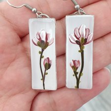 KOLCZYKI ZE SZKŁA WZÓR MAGNOLIE