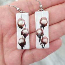 KOLCZYKI ZE SZKŁA WZÓR KWIATY