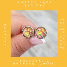 KOLCZYKI MINI Z GRAFIKĄ "KWIATY ŁĄKA" NR 24 ZE STALI SZLACHETNEJ (SZTYFTY)