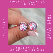 KOLCZYKI MINI Z GRAFIKĄ KWIATY MOZAIKA NR 23 ZE STALI SZLACHETNEJ (SZTYFTY)