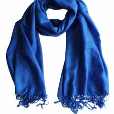 Szal vintage wełna kobaltowy szalik niebieski wełniany