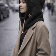 Balaclava kominiarka kaptur czapka 100% alpaka ręczna robota antracyt