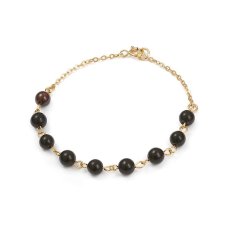 Pozłacana, łańcuszkowa bransoletka z onyksem c1093