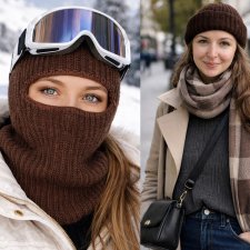 Dzianinowa kominiarka czapka balaclava brąz snowboard narty street style unisex Hp224