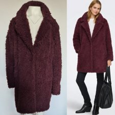Płaszcz futerko bordo burgund teddy shaggy z kołnierzem i kieszeniami R 42 / 44 Hp223