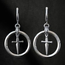 Kolczyki chainmaille długie ze sztyletem w obręczy – stal chirurgiczna gothic punk