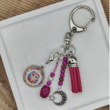 Brelok "Różowa Sowa z Księżycem" – ozdobny brelok do kluczy i torebki
