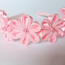 Opaska do włosów z kwiatami różowa 1-33