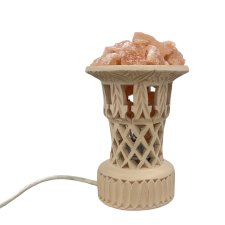 Rzeźbiona lampa solna z naturalnej soli kamiennej, ceramiczna, Vintage, Handmade, lata 70.
