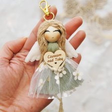 Makramowy breloczek Anioł Stróż szałwiowy | Aniołek brelok