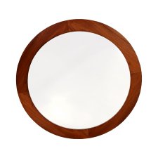 Okrągłe lustro vintage z drewnianą ramą styl skandynawski Dania lata 60.