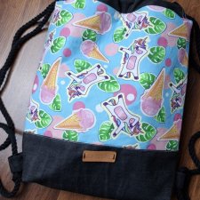 Patchworkowy plecak worek z upcyclingu wesołe jednorożce + breloczek