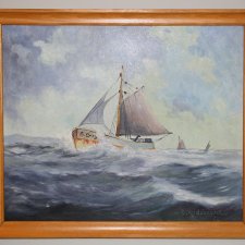 Statek obraz olejny skandynawski