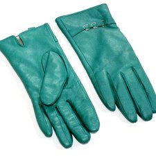SZMARAGDOWE retro skórzane rękawiczki 7,5 S