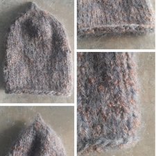 Beanie szaruga z beżem moherowa czapka handmade