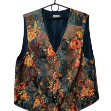 Kamizelka gobelinowa vintage w kwiaty Kasper oversize XL XXL