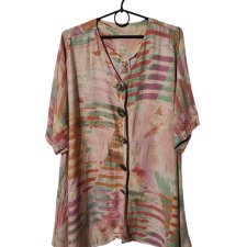 Bluzka vintage oversize pastelowa wiskoza artystyczny print ozdobne guziki One Size