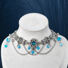 Choker elficki wrózkowy chainmaille szkło stal chirurgiczna, fantasy