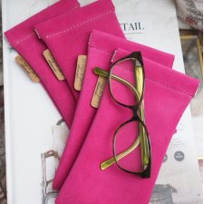 Fuksjowe -  etui na okulary z zamszowej welurowej skóry – handmade DomilkowyDomek, etui na klips, miękkie i stylowe