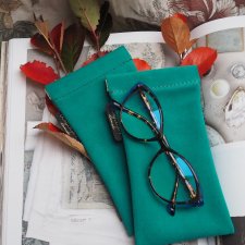 Szmaragdowe -  etui na okulary z zamszowej welurowej skóry – handmade DomilkowyDomek, etui na klips, miękkie i stylowe