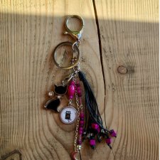 Brelok Magiczny Czarny Kot z chwostem i księżycem