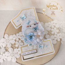 Urodzinowa kartka cyferka, prezent na roczek "Baby Lamb" GOTOWA