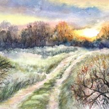 Droga do jesiennego lasu 42/30cm, originalna akwareli A3