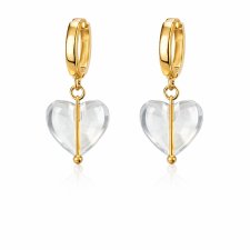 kolczyki CRYSTAL CLEAR HEARTS- srebro złocone 24K i kryształ górski