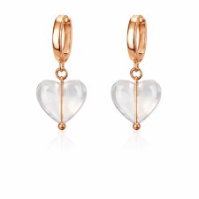 kolczyki CRYSTAL CLEAR HEARTS- różowe złoto 18K i kryształ górski